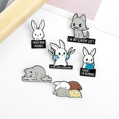 China Europe Customized Metal Enamel Pin Logo Cute Rabbit Slogan Brooch Pin For Denim Clothes Bag Pins for sale