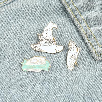 China Europe Magic Brooches Witchy Book Hat Custom Hand Enamel Pins Shirt Lapel Badge for sale