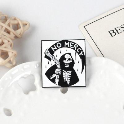 China Fashionable NO Death Grim Reaper Enamel Skeleton Mercy Sickle Pins Denim Lapel Collar Punk Shirt Gothic Style for sale