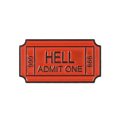 China Trendy One Way Ticket To Hell Enamel Pin HELL ADMIT ONE Lapel Pin Cool Gothic Jewelry 666 Brooch Badge Jeans Gift For Friends for sale