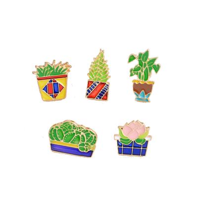 China Fashionable Kawaii QIHE Green Plant Pot Cactus Succulent Pin Cute Enamel Pin Badges Gift For Plant Lover for sale