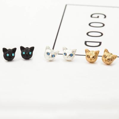 China Black Silvery Fashion Pets Kitten Earrings Gold Stud Cat Animal Creative Cute Trendy Stud Earrings for sale