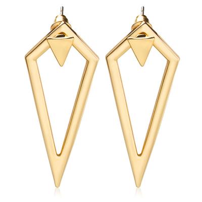 China Trendy Exaggerated Silver Stud Earring Triangular Minimalist Geometric Gold Stud Earring Front-Back Earrings for sale