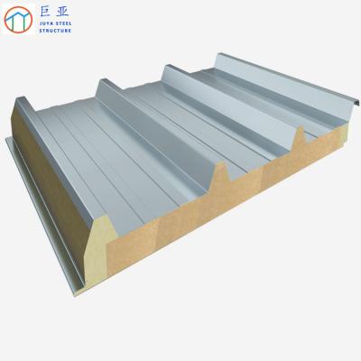 China Prefabricated House Rock Wool Insulation Sandwich Panel Roof Sheet Galvanized Steel Corrugated Roof Panel for sale