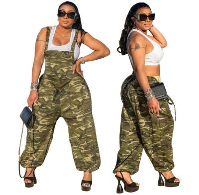 China Anti-pilling Europe and the United States fashion women's Amazon suspenders camouflage pants women digital printing loose overalls C260 for sale