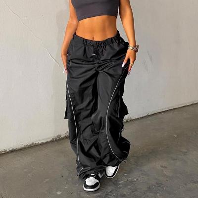 China QUICK DRY Women's Wide Leg Pants Streetwear Pockets Cargo Pants Women Hippie Casual Loose Sweatpants C71 for sale