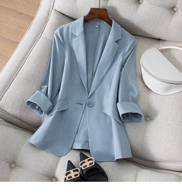 China 2023 Office Ladies Blazer Breathable Canvas Women's Three Quarter Casual New Sheath Summer Women Blazer Suit Coat Slim Jacket C35 for sale