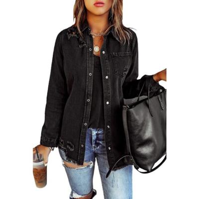 China Waterproof Women's Jeans Denim Jackets For Ladies Button Vintage Ripped Women Long Jean Jacket Coat a09 for sale