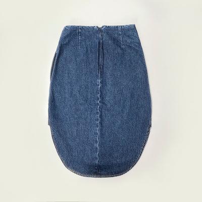 China OEM/ODM RTS denim women straight shape summer cotton high waist zipper back side slits pocket blue denim women knee skirt for sale