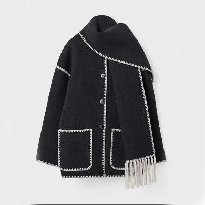 China OEM/ODM RTS Women's Breathable Wool Blended Scarf Oversized Fashion Winter Coat Polyester Single Breasted Winter Coat Women Outer for sale