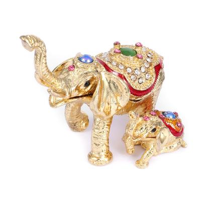 China Fashionable Hot Selling Creative Metal Trinket Box Mother and Child Elephant Jewelry Box for sale