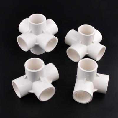 China Hose Lines Connect 20~50mm White Three Dimensional Shelf Garden Irrigation Water Tube Sprinkler Joint 3/4/5/6 Ways PVC Pipe Connectors 3D DIY for sale