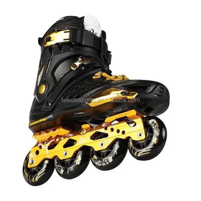 China Resistance Of PP Composite Material Discount Black Gold Patinas Inline Skates For Adults Children for sale