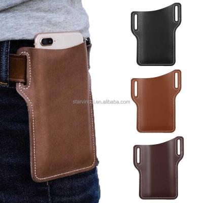 China Western Genuine Cowhide Leather Universal Mobile Phone Case Case Sheath Holder with Belt Hole for sale