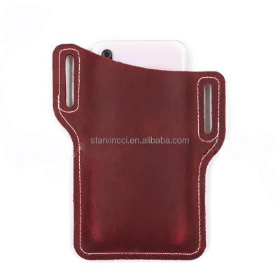 China Portable Hot Sales Cell Phone Belt Bag Unisex Genuine Leather Buckle Waist Pack Holster Pouch for sale