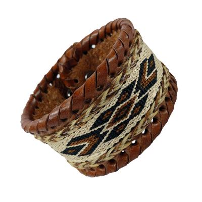 China Bradied Western Indian Boho Style Braided Cotton Wristband Bangle Genuine Leather Wristband for sale