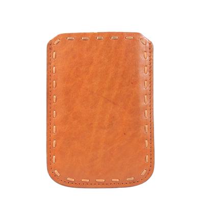 China Smart Strap Printed Custom Hand Stitched Genuine Vegetable Tanned Leather Card Wallet Holder for sale