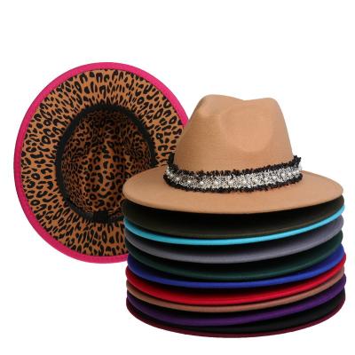 China New G1012095 fashion leopard print jazz hat autumn and winter double-sided color matching woolen top hat new for sale