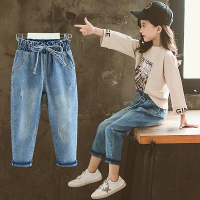 China 2021 spring kids girl casual solid jeans for girls fashion bow autumn casual teen clothing denim pants for sale