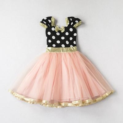 China Sweet Princess Dress Girl Mickey Polka Dot Bowknot Anti-wrinkle Cartoon Kids Patchwork Clothing Dress for sale