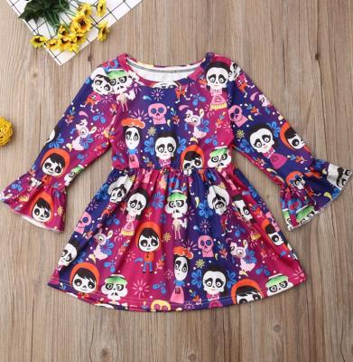 China Sustainable Halloween Girls Skull Princess Dress Kids Cotton Flare Sleeved Dresses Baby Purple Red Dresses for sale