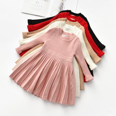 China Boutique Washable Girl Knitted Dress Kids Autumn Long Sleeve Dress Solid Color Suit for sale