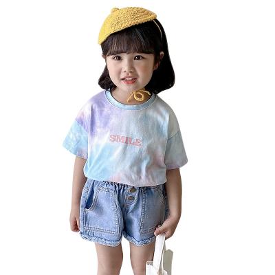 China Soft Casual Kids Clothing Summer Kids Short Sleeve Knitting Tops Boutique Girl Cotton Tie Dye 1 - 5T Clothes for sale