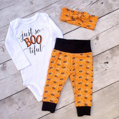 China Casual Baby Boy Girl Clothes Romper Pants Set Hat For Halloween Holiday Festival Autumn Baby Boo 3PCS Baby Outfit Sets for sale