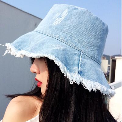 China 4colors character woman denim caps new sunscreen outdoor fisherman's hat women's summer bucket hats for sale