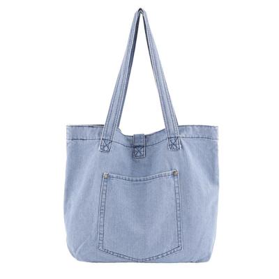 China Handled 2021 Ladies Denim Tote Bag Canvas Shoulder Bag Wholesale Fashion Shopping Bags for sale