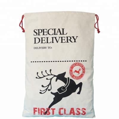 China Amazon Best Selling High Quality 100% Recyclable Cotton Canvas Reindeer Santa Sack for sale