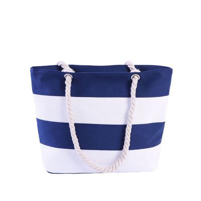 China Fashion Women Canvas Tote Handbags Casual Large Shoulder Bag Stripe Handbag for sale