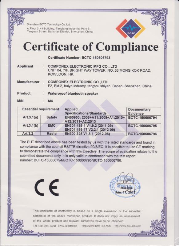 CE - COMPONEX  ELECTRONIC  MFG  CO.,LTD