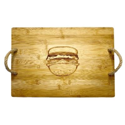 China Europe Wholesale Rectangle Breakfast Coffee Table Bamboo Wooden Serving Tray With Side Handles for sale