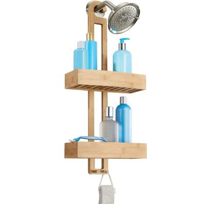 China Sustainable Wholesale Bamboo Bathroom Shower Caddy Hanging Rack Organizer Storage Holder for sale