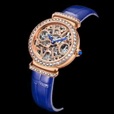 China Luminous High-end Black Skeleton Luxury Women Stainless Steel Tourbillion Hands Full Automatic Mechanical Wrist Watches for sale