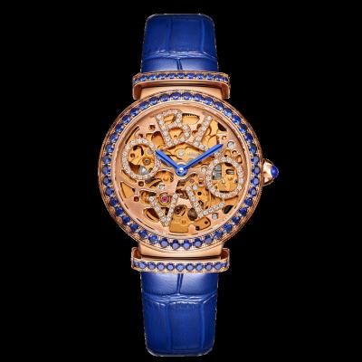 China Custom Luxury Skeleton Automatic Women Tourbillion Supplier OEM Supplier Mechanical Hands Watches Luminous Leather Strap for sale