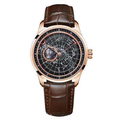 China Wholesale Custom Sky Famous Automatic Luxury Men Stainless Steel Leather Strap Stainless Steel Leather Strap Water Resistant Brands Mechanical Watches for sale