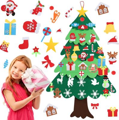 China Popular Toddler Felt Christmas Tree Kids 3D DIY Christamas Home Christmas Tree Felt Decoration with 30 Ornaments for sale