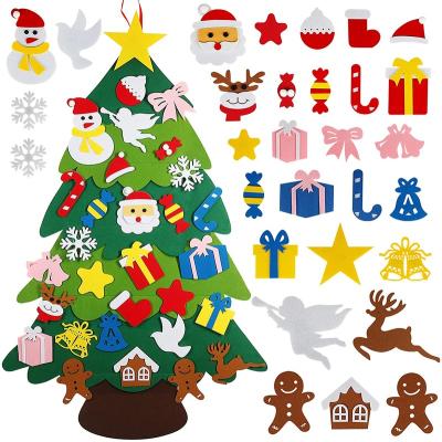 China Custom Christamas Home Decoration DIY Craft Kids Felt Christmas Tree with Ornaments Kids Room Felt Decoration for sale