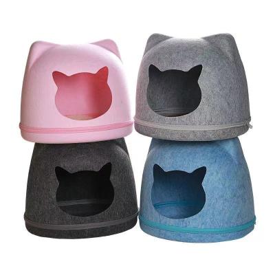 China Small Breathable Cat Face Felt Cat Cave Bed Tent House Dog Shelter Bed Pet Wool Felt Print Wool Dryer Balls Laundry Hand Wash White for sale