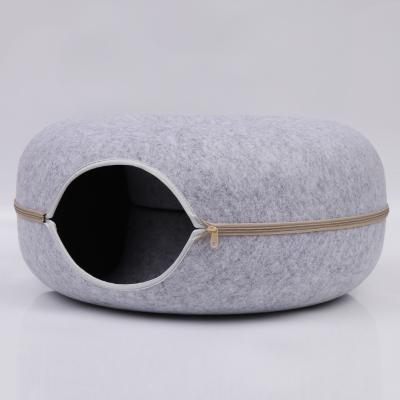 China Wholesale Breathable Felt Cat Nest Tunnel General Four Seasons Dismountable Partially Enclosed Donut Cat Bed for sale