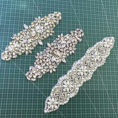 China S627 Flatback Handmade Rhinestone Beaded Crystal Applique Sew On Embroidery Bridal Textile Patches for sale