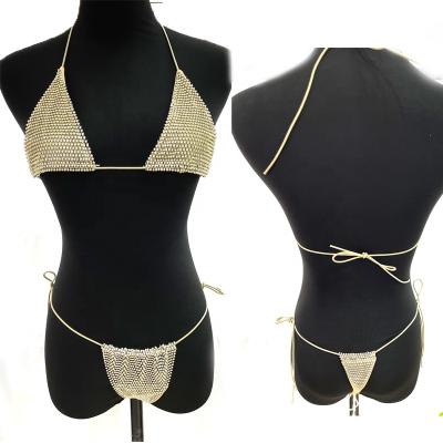 China New Style S563 Breathable Shiny Sparkle Glitter Halter Triangle String Women Sexy Beach Wear Suits Swimwear for sale