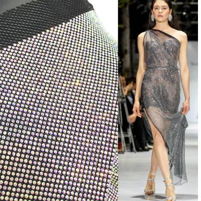 China Flatback S486 1.5m*1m stretch fashion elastic crystal rhinestone fabric SS10 ab net mesh fabric for dress dress for sale