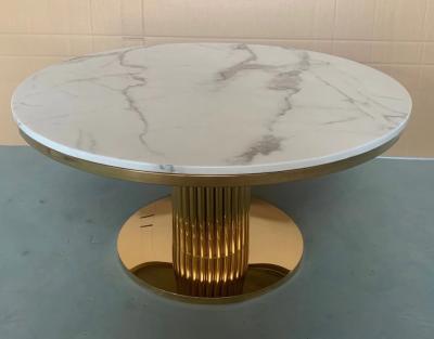 China Gold Frame Marble Metal Top Modern Gold Frame Marble Top Stainless Steel Coffee Table For Living Room Furniture Antique Center Round Center Table for sale