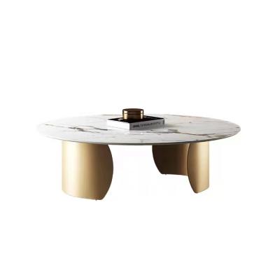 China (Height)Adjustable Luxury Gold Stainless Steel Coffee Table Center Round Marble Home Furniture Round Marble Center Tables Living Room Modern Medium Table for sale