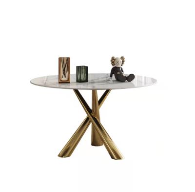 China Adjustable Luxury Gold Color (Height) Dining Table Set Stainless Steel Modern Marble Top View Dining Table Furniture Household Factory Price for sale