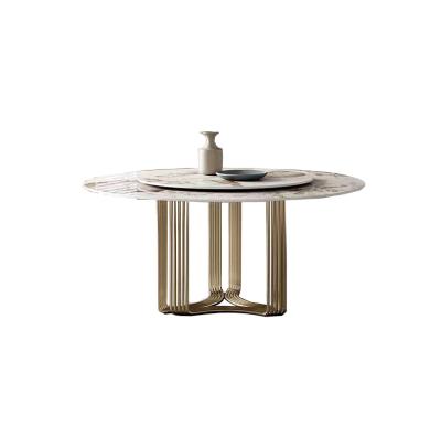 China (Size) Gold Adjustable Modern Legs Round Stainless Steel Marble Top Metal Dining Tables New Designs OEM Rock Head Slate Gray Packing Room Furniture for sale