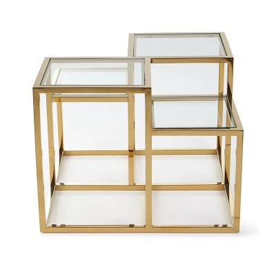 China Home Furniture Metal Stainless Steel Square (Height) New Design Adjustable Living Room End Tables Glass Top Gold Color Modern Table Side Corner for sale